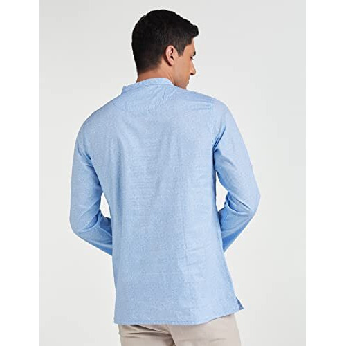 Amazon Brand - Symbol Men's Cotton Printed Kurta(Short) (Symethskur-8_Light Blue & White_2X-Large)
