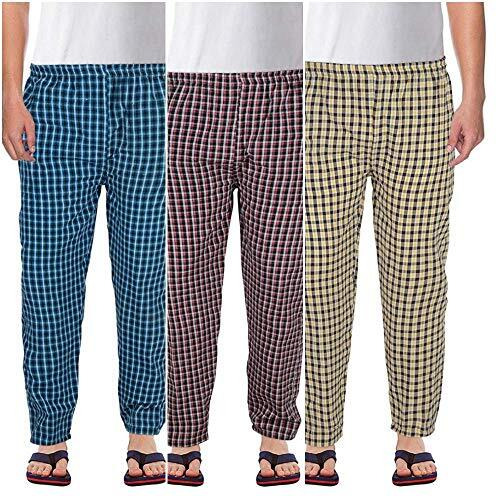 Digital Shopee Men's Cotton Checkered Casual Pajama Lower Lounge Bottomwear Sleepwear Sportswear Trousers Multicolored Pack Of 3 Size - Xx-Large