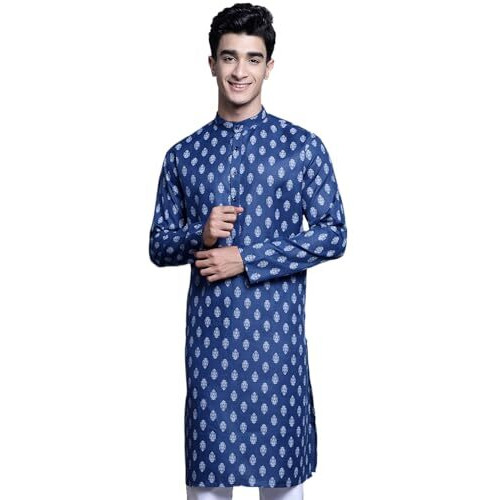 Jompers Men's Cotton Floral Printed Kurtas (Navy, Xxl)