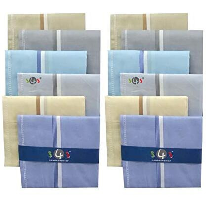 S4S Men's 100% Cotton Essential Handkerchiefs (Multicolor Assorted_42Cm X 42Cm_Pack Of 12)