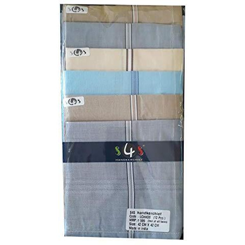 S4S Men's 100% Cotton Essential Handkerchiefs (Multicolor Assorted_42Cm X 42Cm_Pack Of 12)