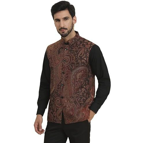 Pashtush Mens Woven Jacquard Structured Waistcoat, Slim Fit, Royal Black (40 - M)