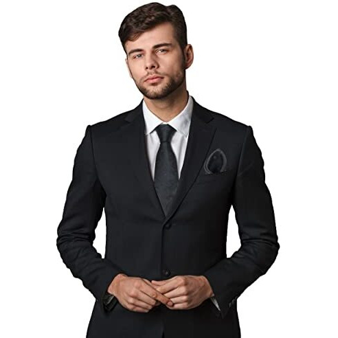 Axlon Men's Paisley Micro Wooven Silk Necktie Gift Set With Pocket Square Cufflinks & Brooch Pin Tie For Men Formal Tie Set With Box (Pack Of 4) (Ax11_2, Black)