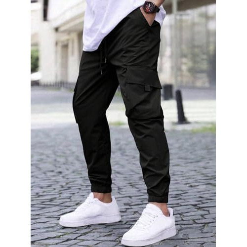 Tagdo Men's Regular Track Pants (Men-Cargo-5157-Black-32_Black