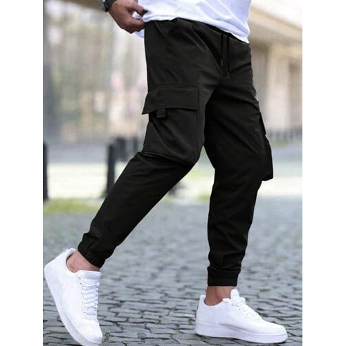 Tagdo Men's Regular Track Pants (Men-Cargo-5157-Black-32_Black