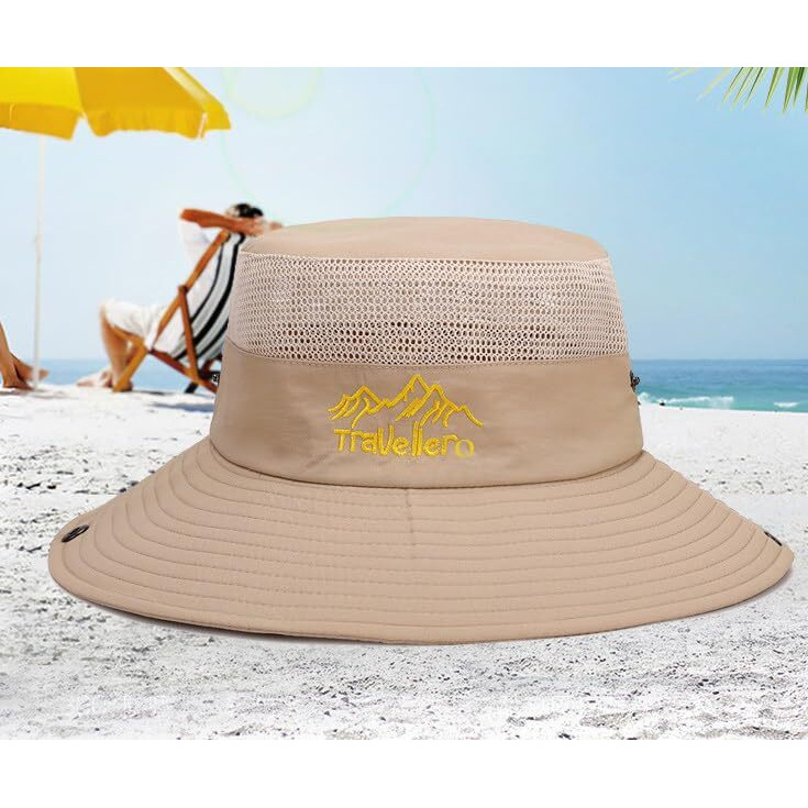 Alexvyan Polyester Round Hat Sun Visor Hats For Men Uv Protection Wide Brim Summer Cap For Boy Hat Uv Protection Breathable Casual Beach Hat For Travelling Safari (Beige), One Size