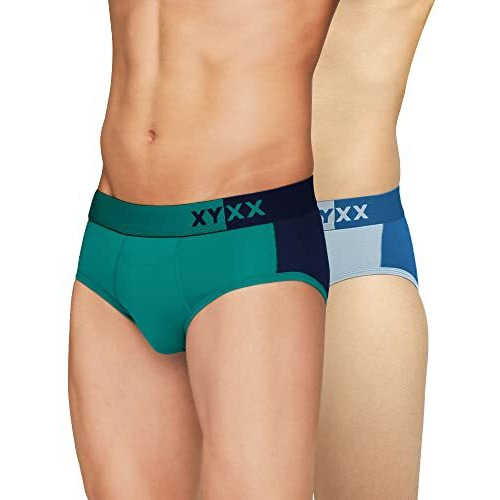 Xyxx Men Micro Modal Brief, Relaxed Fit, Colorblock, Pack Of 2, Xybrf2Pckn593M, Navigate & Black Iris + Quarry & Seaport, M