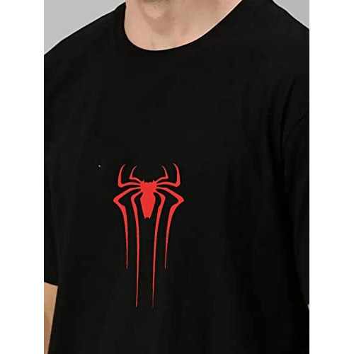 Veirdo Men's Cotton Oversized Fit T-Shirt (Os_Sm4013_Bk_Black, 2Xl