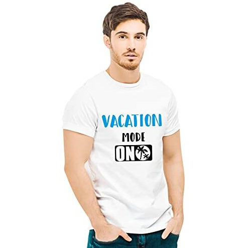 Hangout Hub Men's Round Neck Regular Fit T-Shirt Vacation Mode On (WhiteMen M(38) ) Pack Of 1 Family T-Shirt