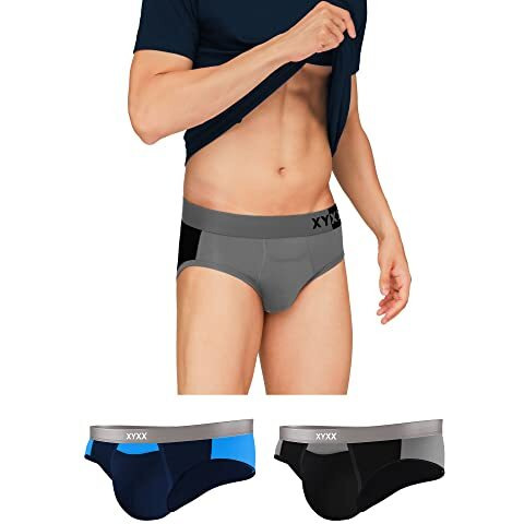 Xyxx Men's Underwear Dualist Intellisoft Antimicrobial Micro Modal Brief Pack Of 3 (Black & Steel Grey  Black Iris & Brilliant Blue  Steel Grey & Black L)
