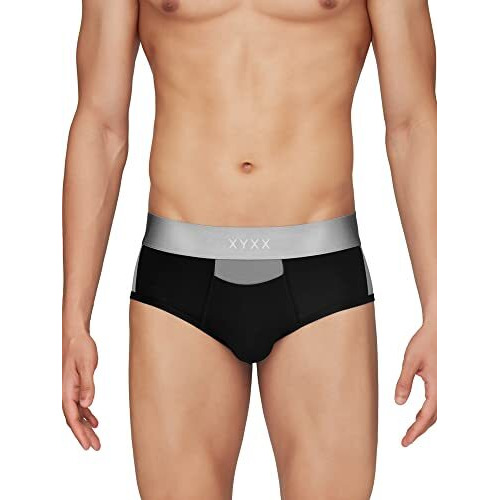 Xyxx Men's Underwear Dualist Intellisoft Antimicrobial Micro Modal Brief Pack Of 3 (Black & Steel Grey  Black Iris & Brilliant Blue  Steel Grey & Black L)