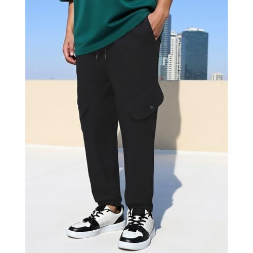 Bewakoof Air 1.0 Men's Solid Super Loose Fit Joggers_580389_Black_L