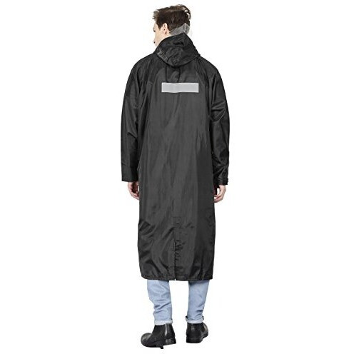 Fabseasons Black Unisex Waterproof Long/Full Raincoat With Adjustable Hood And Reflector At Back For Night Visibility. Pack Contains Top And Storage Bag