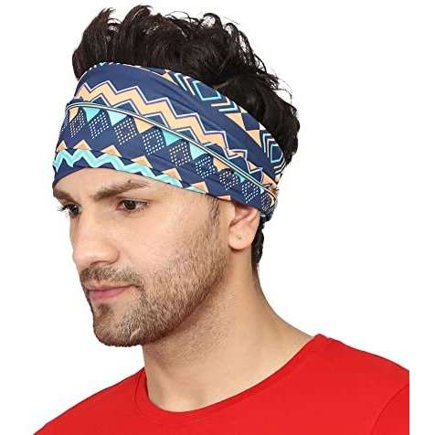 Coreteq Multicolor Sports Sweatband Headband Concealed Seam Micro-Spandex Men And Women (Aztec Navy) Free Size