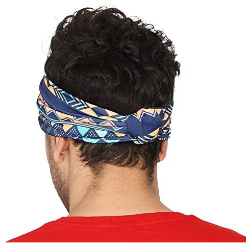 Coreteq Multicolor Sports Sweatband Headband Concealed Seam Micro-Spandex Men And Women (Aztec Navy) Free Size