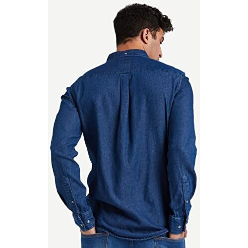 Amazon Brand - Inkast Denim Co. Men's Solid Slim Fit Full Sleeve Cotton Casual Shirt (In-S-06B_Medium Blue_Medium)