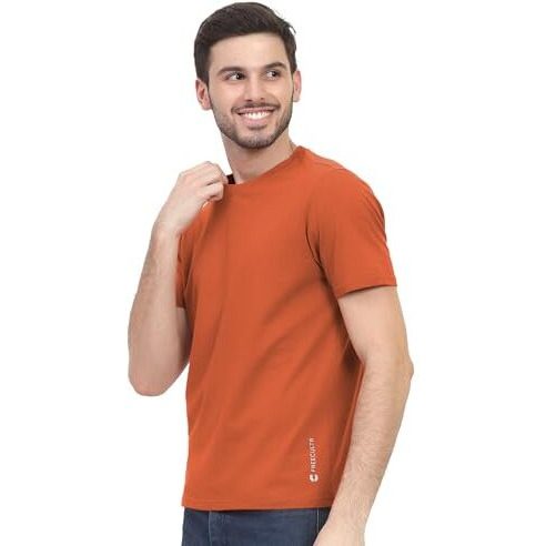 Freecultr Truly Classic Organic Men's Cotton T-Shirt | Solid Round Neck Half Sleeve | Plain Stylish T Shirts | Regular Fit | Casual T Shirt For Man - L Pack Of 1-Rust Orange