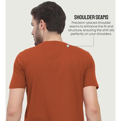 Freecultr Truly Classic Organic Men's Cotton T-Shirt | Solid Round Neck Half Sleeve | Plain Stylish T Shirts | Regular Fit | Casual T Shirt For Man - L Pack Of 1-Rust Orange
