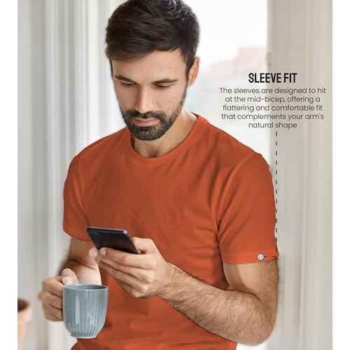 Freecultr Truly Classic Organic Men's Cotton T-Shirt | Solid Round Neck Half Sleeve | Plain Stylish T Shirts | Regular Fit | Casual T Shirt For Man - L Pack Of 1-Rust Orange