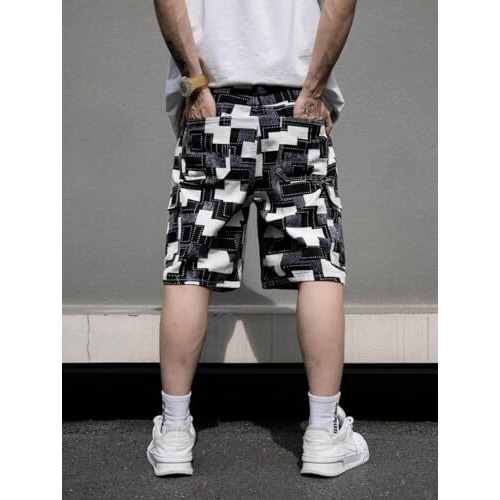 Gentstone Man's Cotton Printed 6 Pocket Black & White Knee Length Elastic Closure Fancy Regular Comfort Fit Ultra Soft Shorts For Everyday Traveling Tracking Wear (Gs 15 Robin Short-Xl)