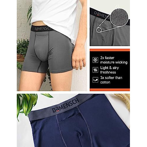Damensch Deo-Soft Men's Odour-Cancelling Supima-Modal Soft Boxer Brief-Denim Blue -Pack-1-Large