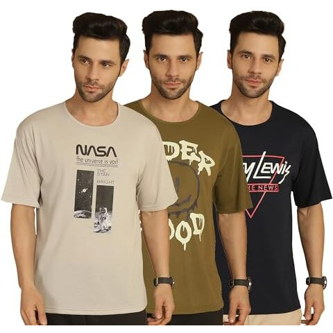 Mack Jonney Printed Multicolor Round Neck Cotton Half Sleeves Tshirt For Men(Pack Of 3)-Mack635129