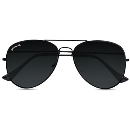 Royaltail Aviator Sunglasses Pilot Shape Black Frame & Black Glass, Unisex Square 100% Uv Protected | For Men & Women | For Eye Protection, Safety, Party, Styling & Driving