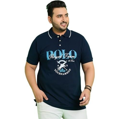 Bigbanana Plus Size Men's Regular Fit Printed Polo Tshirt(Bozhou,Navy,7Xl)