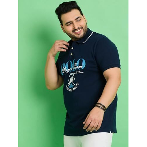Bigbanana Plus Size Men's Regular Fit Printed Polo Tshirt(Bozhou,Navy,7Xl)