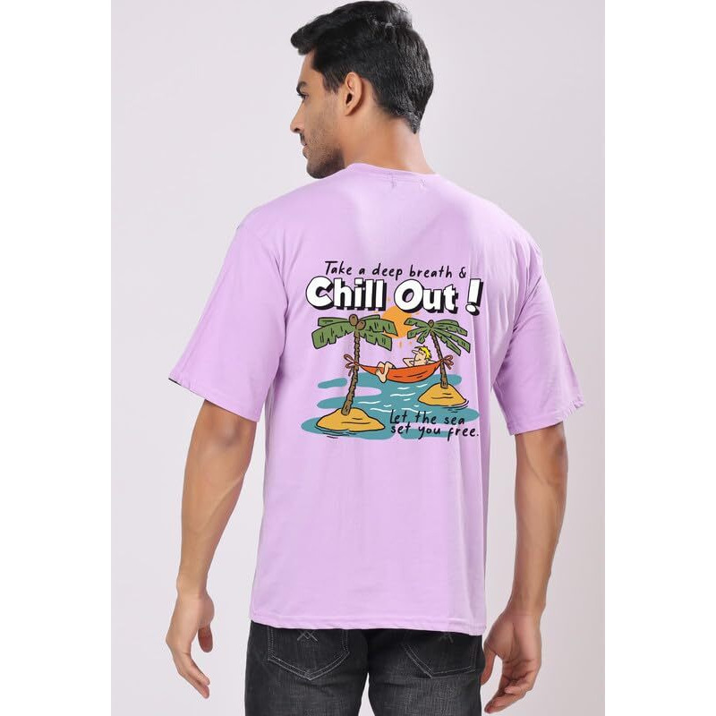 London Hills Men's Casual Printed Round Neck, Oversized Drop Shoulder T-Shirt Lavender