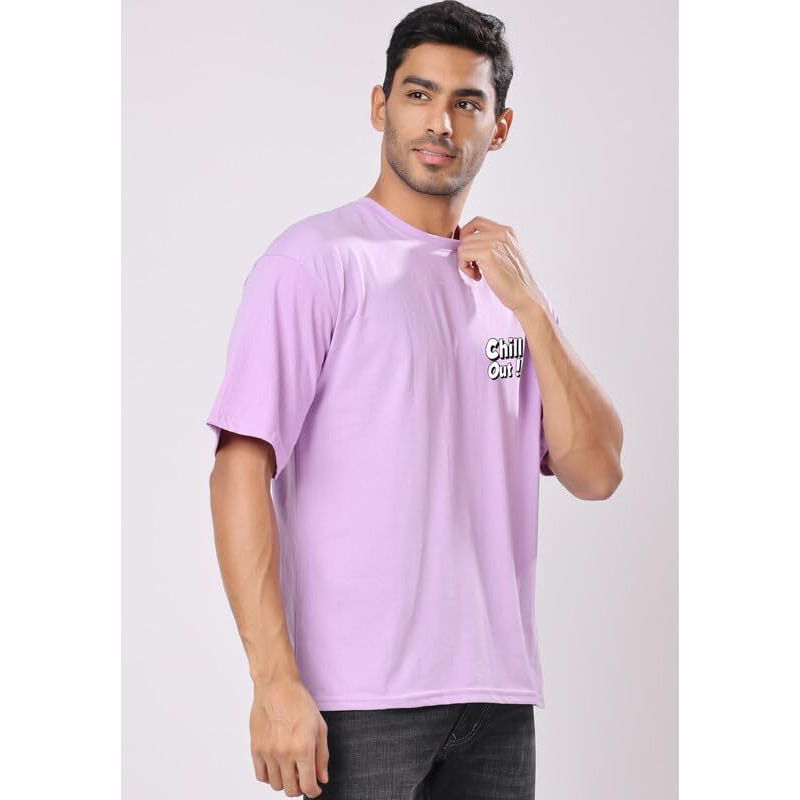 London Hills Men's Casual Printed Round Neck, Oversized Drop Shoulder T-Shirt Lavender