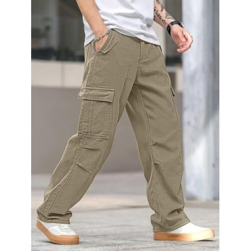 Vogaan Casual Solid Men's Loose Fit Cargo Pants With Multiple Pockets | Cotton Cargos For Men (Brown_36)