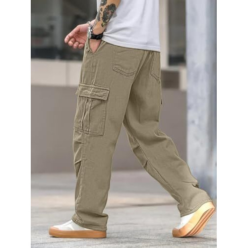 Vogaan Casual Solid Men's Loose Fit Cargo Pants With Multiple Pockets | Cotton Cargos For Men (Brown_36)