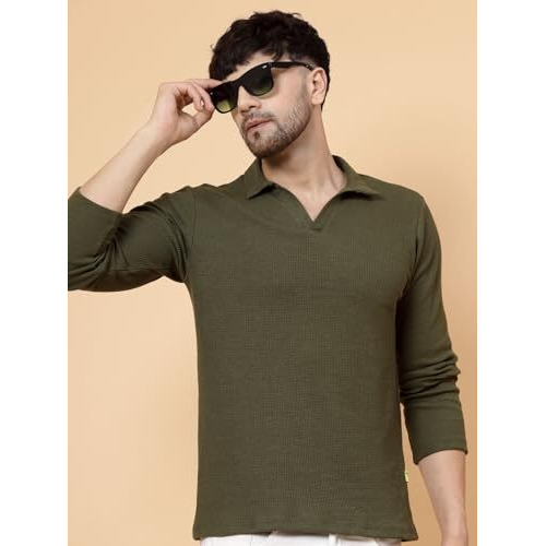 Rigo Men's Cotton Solid Regular Fit T-Shirt (Ht08231169_Olive)