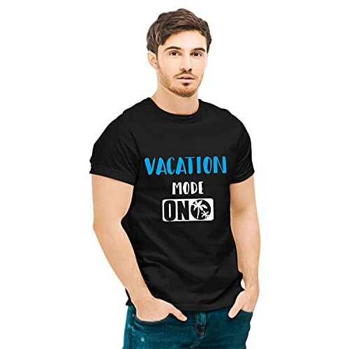 Hangout Hub Men's Round Neck T-Shirt Vacation Mode On (BlackMen S(36) ) Pack Of 1 Family T-Shirt