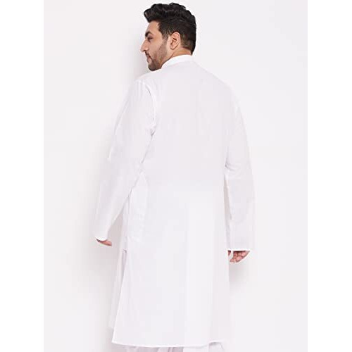 Vastramay Plus Men's White Cotton Kurta || Plus Size Classic White Cotton Kurta || Elegant For Holi & Eid Celebration_Vplusmk122Wh_54