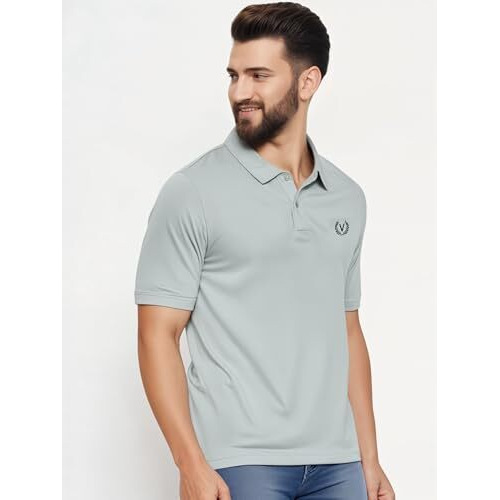 Mack Jonney MenS Solid Premium Pique Cotton Light Grey Polo T Shirt | Polo Tshirts | Half Sleeves | Solid-Regular Fit