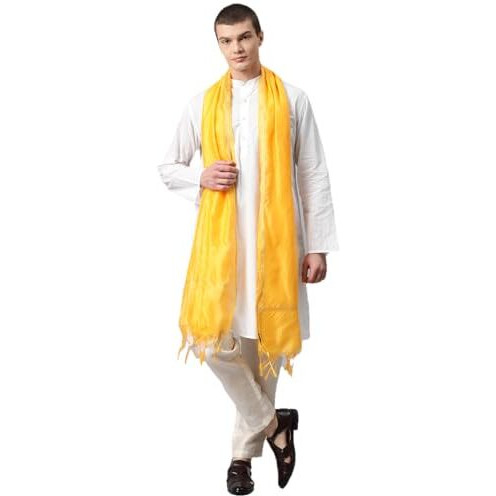 Weavers Villa Poly Silk Yellow Ethnic Woven Dupatta For Men (2.20 Mtrs)