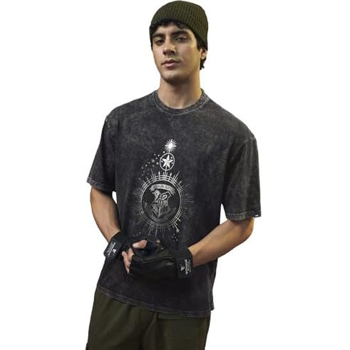 Bewakoof Official Harry Potter Merchandise Men's Graphic Printed Oversized T-Shirt_625622_ Black_ Xl