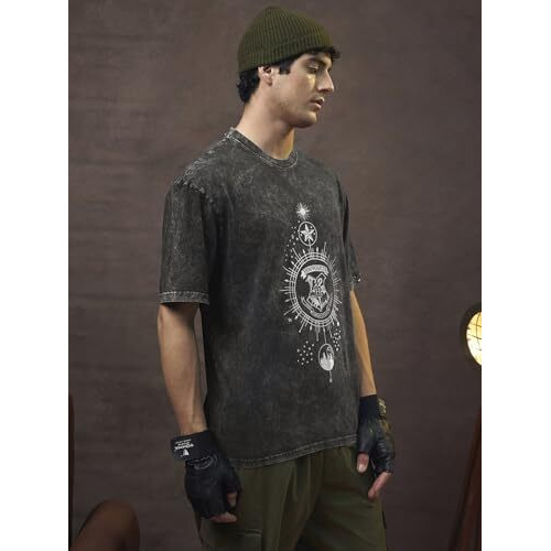 Bewakoof Official Harry Potter Merchandise Men's Graphic Printed Oversized T-Shirt_625622_ Black_ Xl