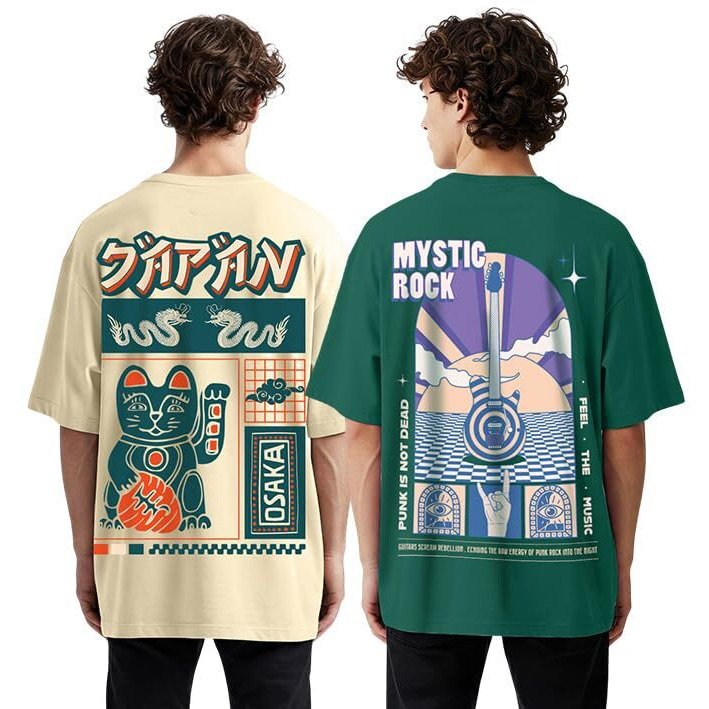 Veirdo 100% Pure Cotton Oversized Baggy Fit Drop Shoulder Graphic Printed Half Sleeve T-Shirt Combo For Men (Po2_Ss25_Vd_Jpnsw_Mysbg_Xxl)