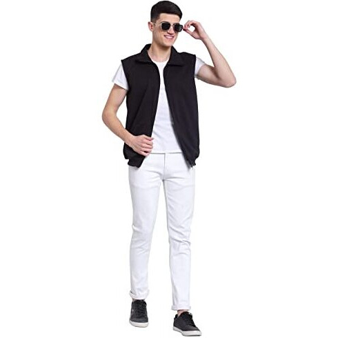 Kzalcon Cotton Blend By Uzarus Men's Sleeveless Regular Solid Jacket (Xl, Black)