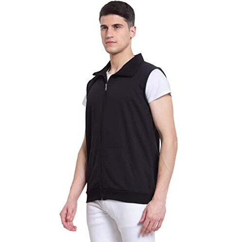 Kzalcon Cotton Blend By Uzarus Men's Sleeveless Regular Solid Jacket (Xl, Black)