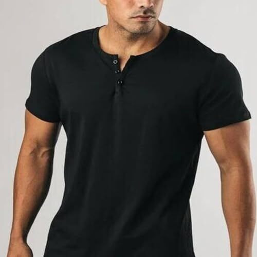 Alone Eagle Regular Fit Solid Men's Henley Neck Half Sleeve Cotton T-Shirts (Black, Xl)