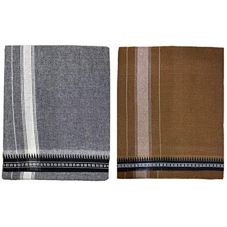 Prakasam Cotton Mens Colour Thalapathi Border Single Dhoti/Size1.28X2.00 Mtrs/Combo Pack Of 2 Dhoties