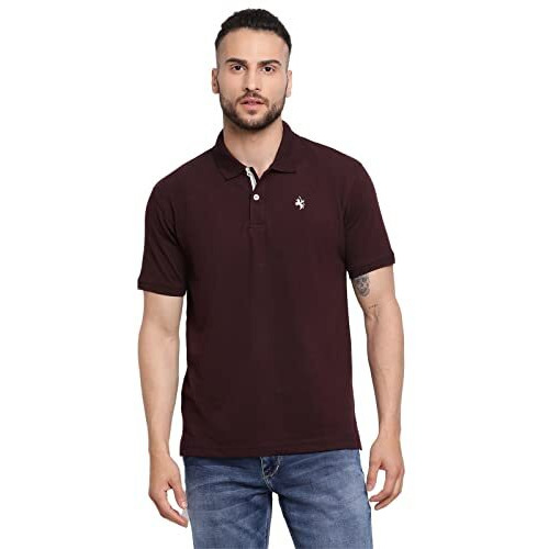 Cantabil Men Maroon Cotton Blend Polo Neck Half Sleeve Solid T-Shirt (Mtsh00037_Wine_L)