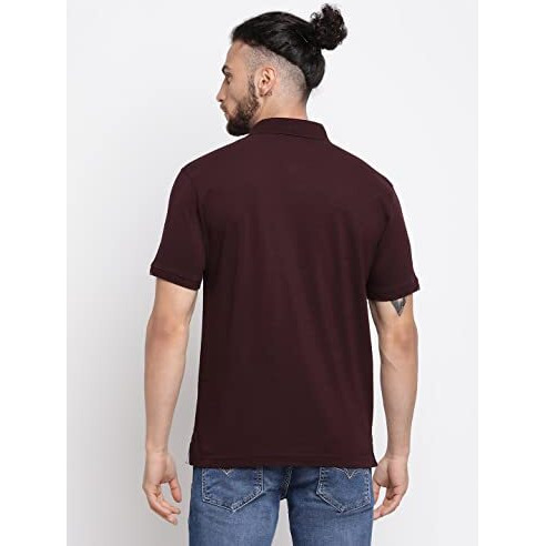 Cantabil Men Maroon Cotton Blend Polo Neck Half Sleeve Solid T-Shirt (Mtsh00037_Wine_L)