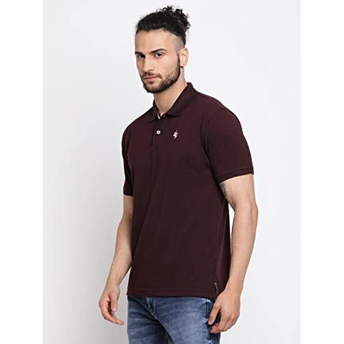 Cantabil Men Maroon Cotton Blend Polo Neck Half Sleeve Solid T-Shirt (Mtsh00037_Wine_L)