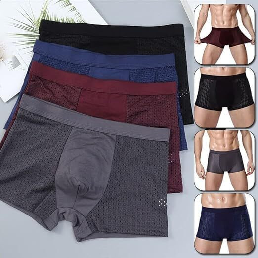 Dhruva Sales Men Breathable Pouch Underwear Packs Mesh Boxer Briefs | Air Ventilation Boxer Brief | (Pack Of 3) (L) Multicolour