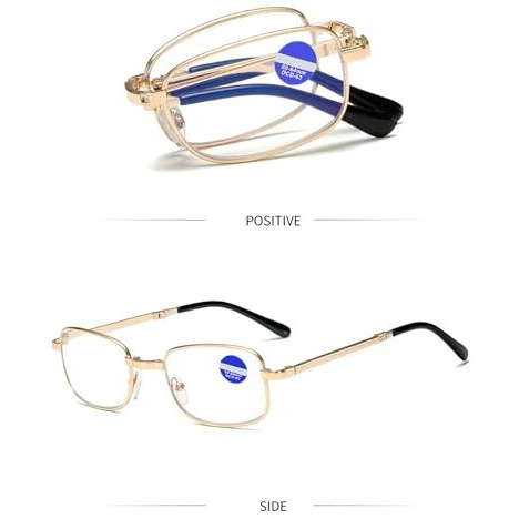 Lenskandy Foldable Golden Full Rim Reading Glasses For Men & Women | +2.00 | Srg11